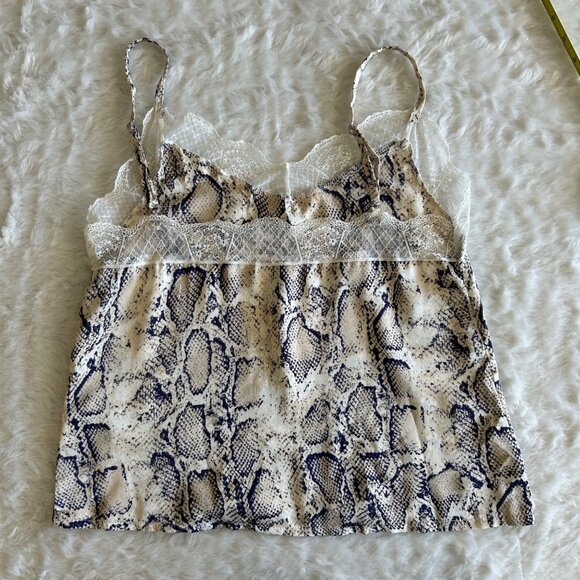 Satin Snake Print Lace Trim Cami Tank Top With Adjustable Straps - Medium - Picture 6 of 9